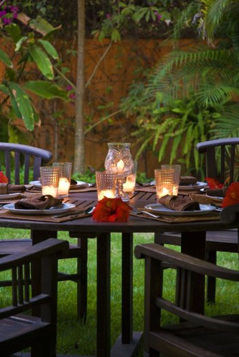 Dining Table in the Garden at at Quinta Christileen, a luxury vacation rental in Punta Mita, Mexico